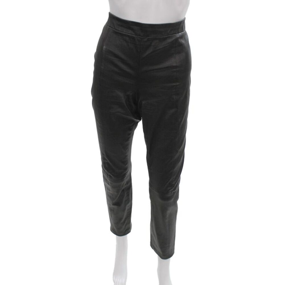 Tory Burch Womens Leather Capri Pants Black Zip Inseam 30 Size M